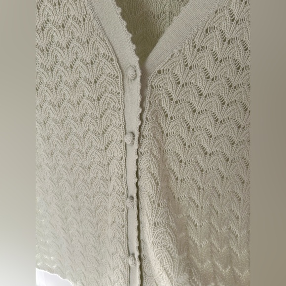 Aritzia Wilfred Fika Cardigan Crochet Openwork Detail Soft Green Knit Sz M - Picture 8 of 11